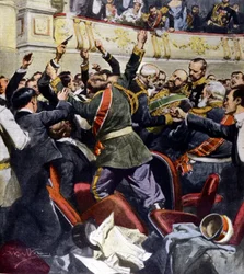 Attentat auf den russischen Minister Stolypin im Stadttheater von Kiew (Illustration von Beltrame)