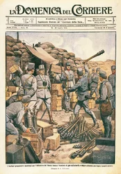 Österreichische Barbaren bereiten sich auf die Offensive am unteren Isonzo vor, Illustration aus La Domenica del Corriere, 23. Juli