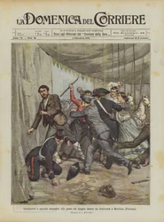 Carabinieri und Landwächter im Kampf mit Zigeunern in einer Baracke in Mortizza (Piacenza)