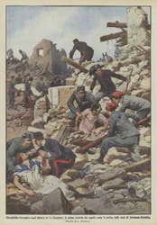 Katastrophales Erdbeben in den Abruzzen und in Kampanien, die ersten Suchaktionen nach den Verschütteten