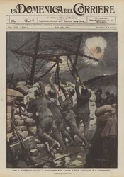 Wie die Stellungen gesichert werden, das Aufstellen eines Spanischen Reiters am Rand eines Laufgrabens