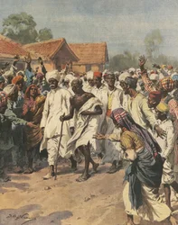 Titelillustration von Gandhi und achtzig Märtyrern auf dem Weg zur Salzpfanne von Jalalpur, Illustration