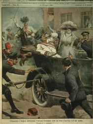 Titelbild der Ermordung von Erzherzog Franz Ferdinand von Österreich, Thronfolger von Österreich-Ungarn, Sarajevo
