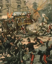 Titelbild zum Attentatsversuch auf König Alfons XIII. an seinem Hochzeitstag, 31. Mai 1906, Madrid, Spanien