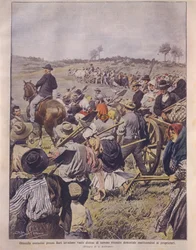 Titelillustration der Besetzung von Latifundien; Apulien, Italien