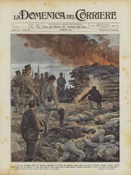 Eine Kompanie der III. japanischen Division, die eine russische Stellung stürmte