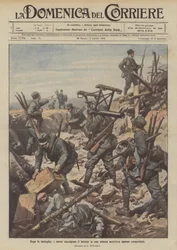 Nach der Schlacht, unsere Truppen sammeln die Beute in einem gerade eroberten österreichischen Schützengraben