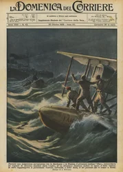 Während einer stürmischen Überfahrt zwischen Sardinien und Tunesien der italienische Dampfer Duce