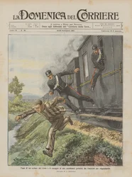 Flucht eines Gefangenen aus dem Zug und der Mut zweier Carabinieri, die aus den Fenstern sprangen, um ihn zu erreichen