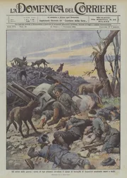 Die Schrecken des Krieges, hungrige Wolfsrudel überfallen das Schlachtfeld von Augustow und greifen Tote und Verwundete an