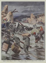 Italienische Finanzwachen retten ein Dorf auf der Insel Rhodos, indem sie einen Damm bauen