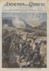 Modernster Krieg, unsere Truppen werfen Handgranaten in die feindlichen Schützengräben, nur wenige Meter entfernt