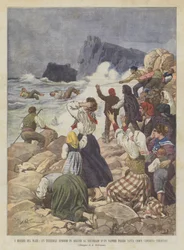 Die Dramen des Meeres, ein schreckliches Ereignis nach dem Schiffbruch eines Dampfers bei Santa Croce Camerina (Syrakus)