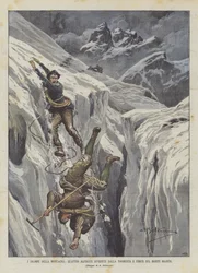 Die Dramen des Berges, vier Bergsteiger von einem Sturm erfasst und auf dem Mont Blanc gestorben