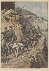 Die Hunde im Krieg, der Transport von Wasser zu unseren vorgeschobenen Stellungen