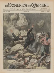 Die Dramen der Arbeit, achtzehn italienische Arbeiter werden von einem Erdrutsch in den Seealpen verschüttet