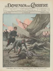 Die Dramen der Luft, Absturz eines Militär-Doppeldeckers auf dem Feld von Centocelle in Rom, Tod der beiden Flieger