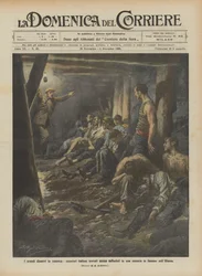 Die großen Katastrophen in Amerika, italienische Bergleute halb erstickt in einem brennenden Bergwerk in Illinois gefunden