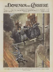 Die großen Heldentaten, eine Nonne rettet ihre Schülerinnen, indem sie sie aus dem Fenster einer Schule wirft