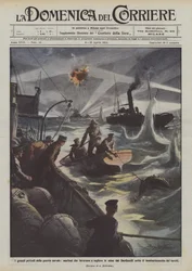 Die großen Gefahren des Seekriegs, Matrosen, die Minen aus den Dardanellen entfernen