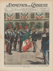 Der König hängt die Tapferkeitsmedaille an die Flagge der Carabinieri-Schüler in Rom