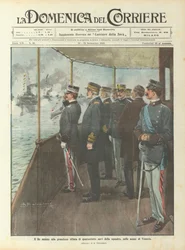 Der König beobachtet die großartige Parade von achtundvierzig Schiffen der Flotte in den Gewässern von Venedig