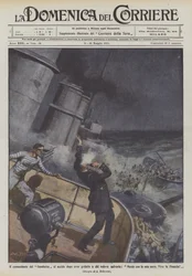 Der Kommandant der Gambetta tötet sich selbst, nachdem er denen, die ihn retten wollten, zugerufen hat: Ich sterbe mit meinem Schiff