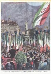 Das Treffen der Kämpfer in Anwesenheit des Prinzen von Udine auf dem Hauptplatz von Bozen