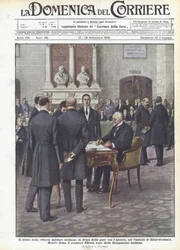 Die Frucht des italienischen Militärsieges, die Unterzeichnung des Friedens mit Österreich im Schloss von Saint-Germain