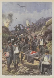 Der barbarische Feind, an der Isonzo-Front, österreichische Flieger schießen mit Maschinengewehren