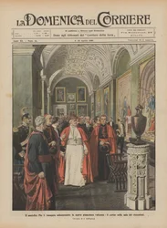 Papst Pius X. eröffnet feierlich die neue Vatikanische Pinakothek, der Umzug in der Sala dei Trecentisti