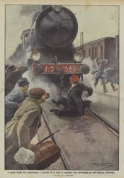 Die Kaltblütigkeit eines Bahnhofsvorstehers, legt sich zwischen die Schienen beim Durchfahren eines Schnellzugs