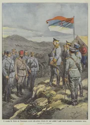 Der alte König Nikola von Montenegro beobachtet den ersten Sieg seiner Soldaten