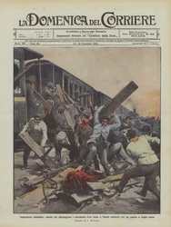 Vandalische Ungeduld, Arbeiter zerstören die Waggons eines Zuges in Neapel, der wegen einer Panne lange halten musste