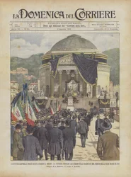 Der Jahrestag des Todes von König Umberto in Turin, die Volksfeier im Freien auf der Treppe