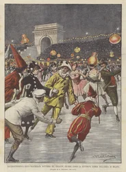 Das charakteristische nächtliche Maskenfest auf dem Eis, das letzte Woche in der Arena von Mailand stattfand