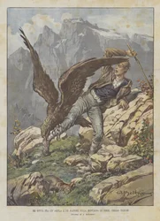 Der Kampf zwischen einem Adler und einem Hirten auf dem Berg Zerie bei Triest