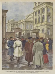 Die Krankheit des Zaren, die Menge vor dem kaiserlichen Palast in St. Petersburg wartet auf Nachrichten