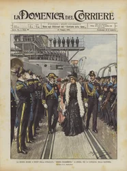 Die Königinmutter an Bord des Schlachtschiffs Regina Margherita in Spezia, zur Übergabe der Flagge