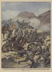 Die Eroberung der Bergregion von Jefren in Tripolitanien, unsere Artillerie montiert