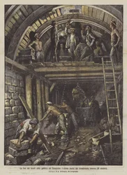 Das Ende der Arbeiten am Simplontunnel, der letzte Stein der Innenverkleidung (18. Oktober)
