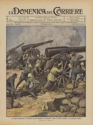 Der italienisch-türkische Krieg, die Batterie von 149 zerstreut in Bu-Kamech, nahe der tunesischen Grenze, eine feindliche Karawane