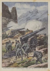 Unsere Artillerie sprengt ein Munitionsdepot auf der Anderter Alpe und schlägt die feindliche Artillerie
