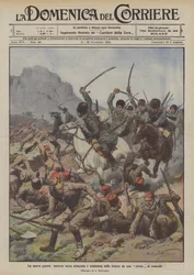 Der neue Krieg, türkische Infanterie in den Schützengräben von einer Kosaken-Sotnia angegriffen und niedergemacht