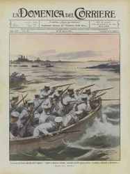 Die Einnahme von Zuara im Morgengrauen des 5. August, die ersten, die landeten, waren die Matrosen, die an Land angegriffen wurden