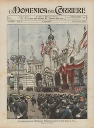 Die feierliche Eröffnung der Ausstellung in Mailand, die Zeremonie am Ehrentor im Park