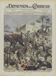 Die harte Eroberung von Bengasi, unter dem Schicksalsschrei von Savoia! griffen unsere den Feind an