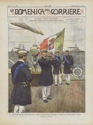 Die großen Marine-Manöver im Golf von Gaeta, der Herzog von Genua studiert die verschiedenen Phasen an Bord der Savoia