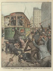 Die Arbeitskrisen, Straßenbahnfahrer in Philadelphia von streikenden Kollegen angegriffen