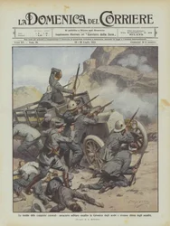 Die Gefahren der kolonialen Eroberungen, ein Militärlastwagen wird in Cyrenaika von Arabern angegriffen